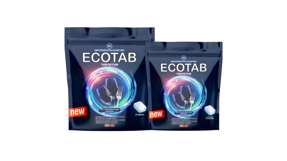 ECOTAB dishwasher tablets — 45 and 12 tablet pouches